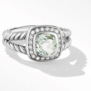 David Yurman Petite Albion® Ring with Prasiolite and Pavé Diamonds size 6